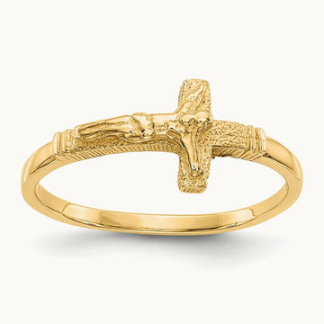Satin Finish Childs Crucifix Ring, 14K