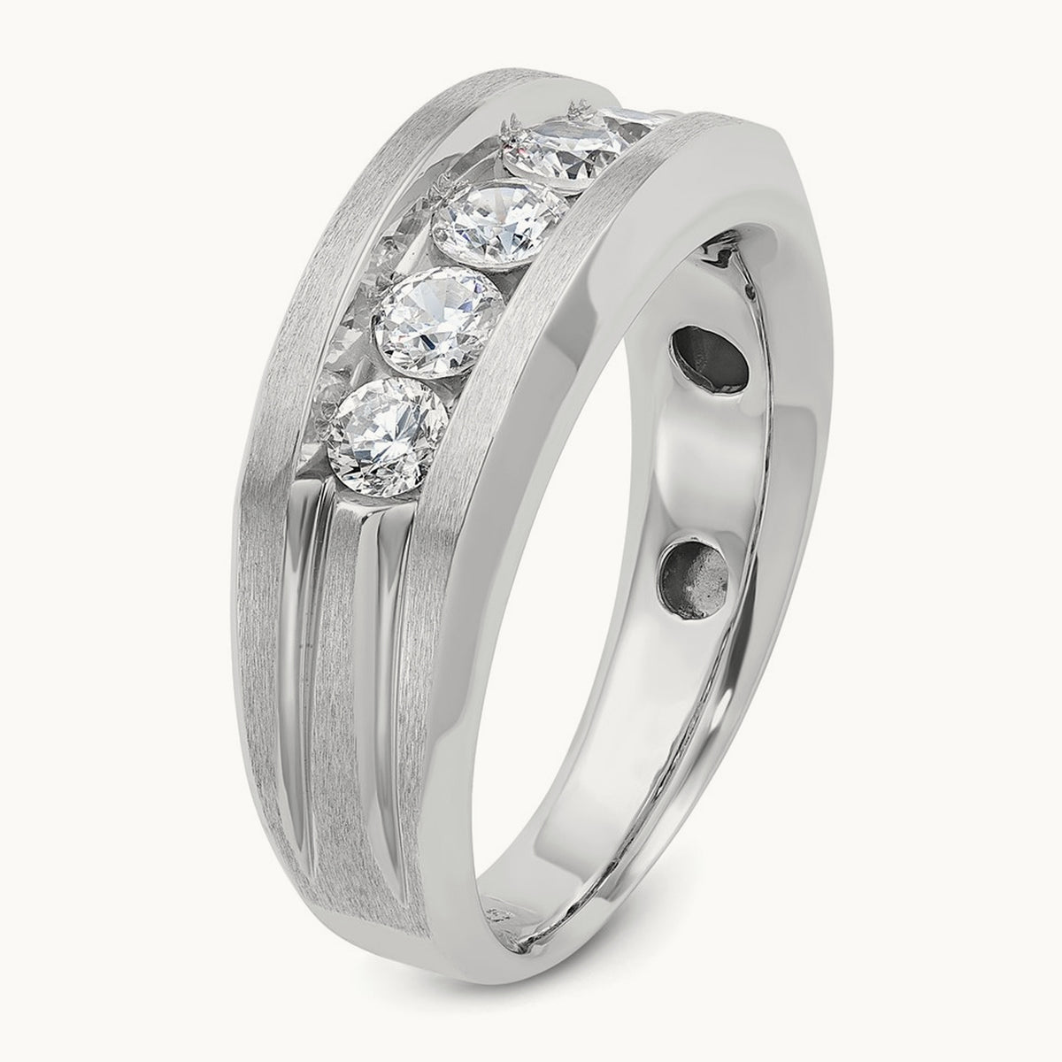 IBGoodman Men's Polished & Satin 5-Stone Diamond Ring, 14K White Gold