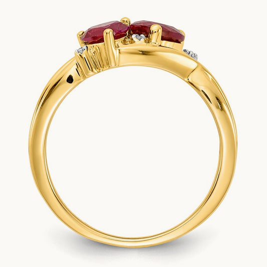 Lab Created Ruby and Diamond Double Heart Ring, 14K
