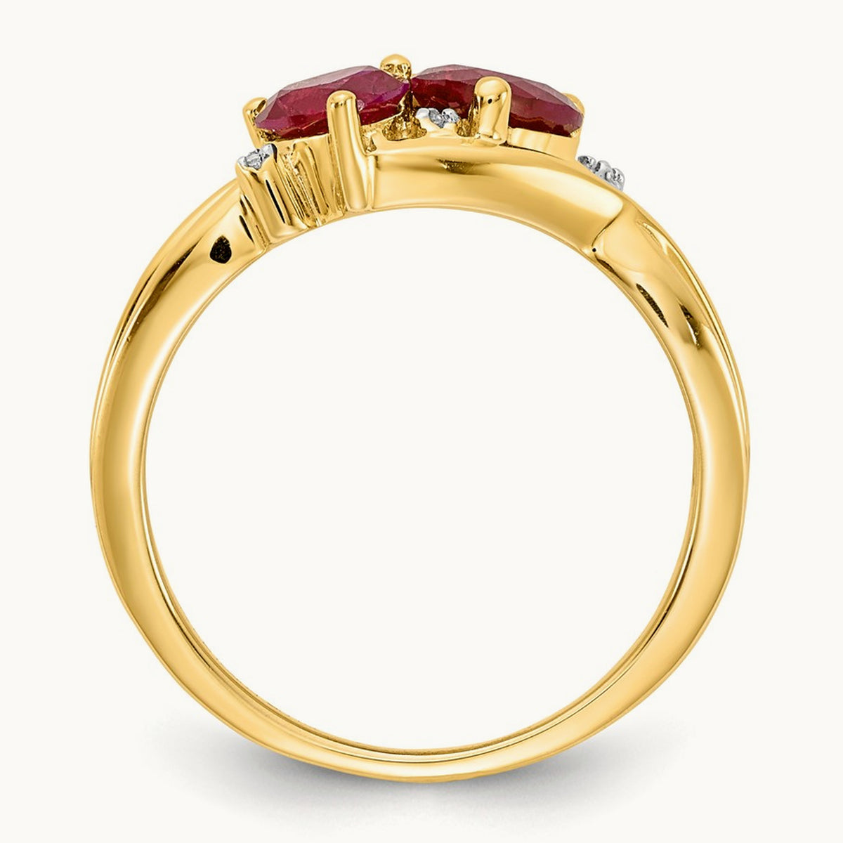 Lab Created Ruby and Diamond Double Heart Ring, 14K