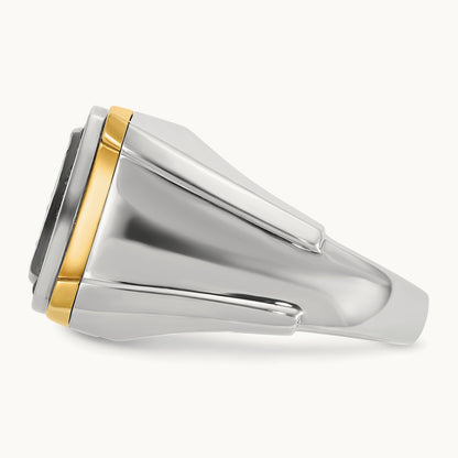 14ktt IBGoodman Men's Polished Black & White Dia Square Cluster Ring