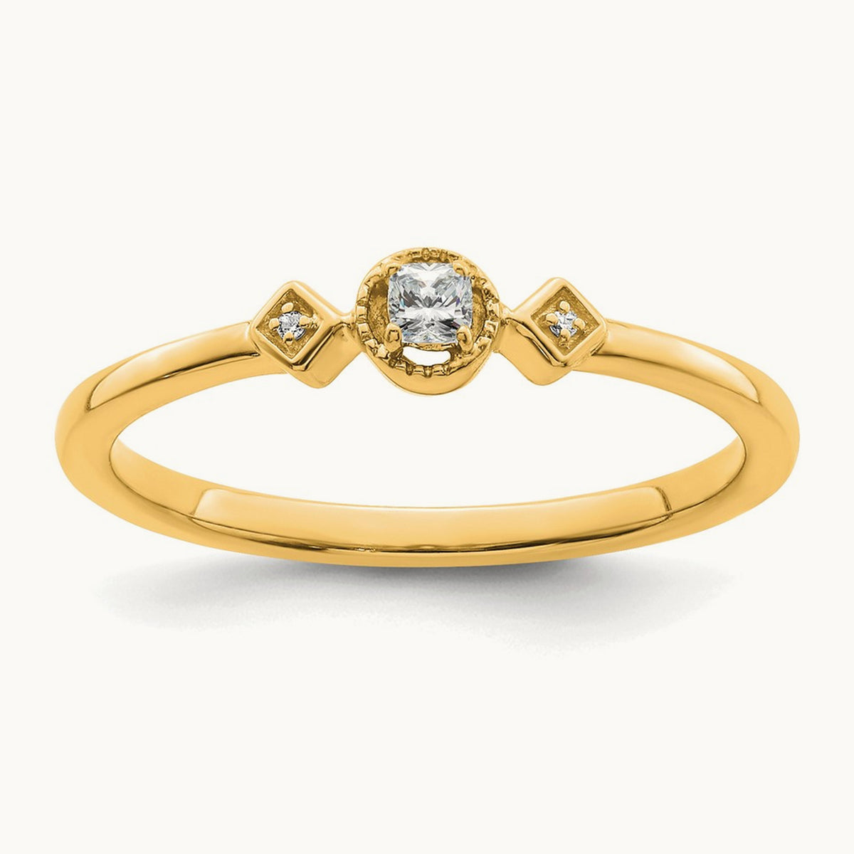 Petite Beaded Edge Cushion Complete Dia Ring, 14K Gold