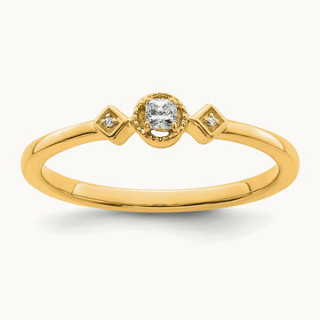 Petite Beaded Edge Cushion Complete Dia Ring, 14K Gold