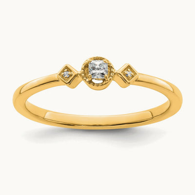 Petite Beaded Edge Cushion Complete Dia Ring, 14K Gold