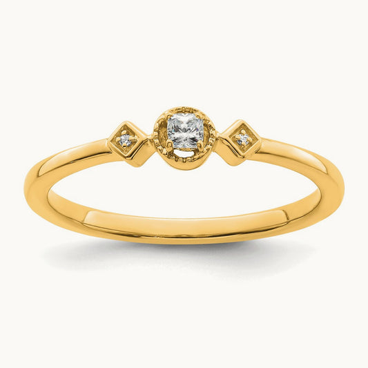 Petite Beaded Edge Cushion Complete Dia Ring, 14K Gold
