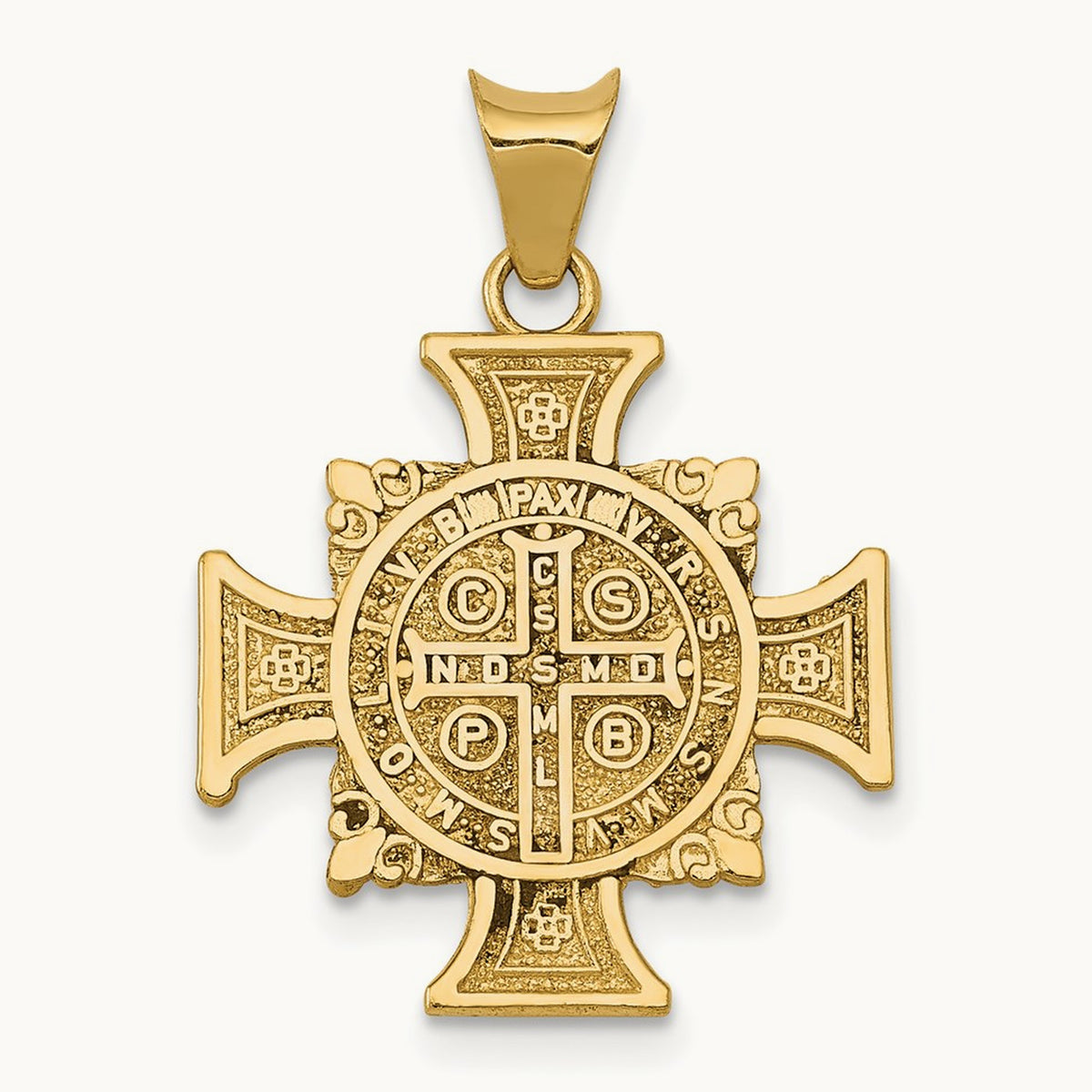 w/Rhodium St. Benedict Semi-solid Pendant, 14K