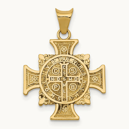 w/Rhodium St. Benedict Semi-solid Pendant, 14K