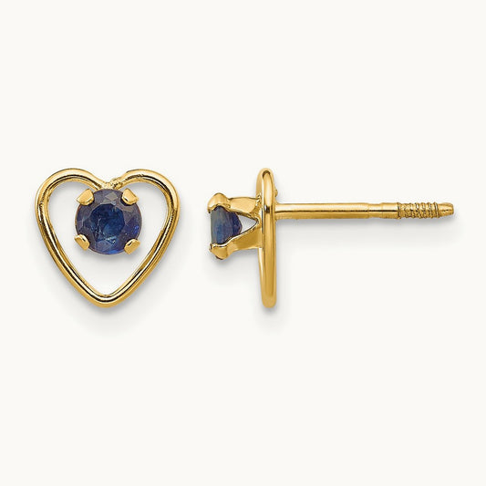 Madi K Created Sapphire Birthstone Heart Earrings, 3mm, 14K