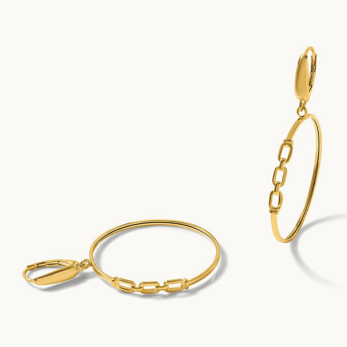 Polished Link Design Leverback Hoop Earrings, 14K — Leslie's