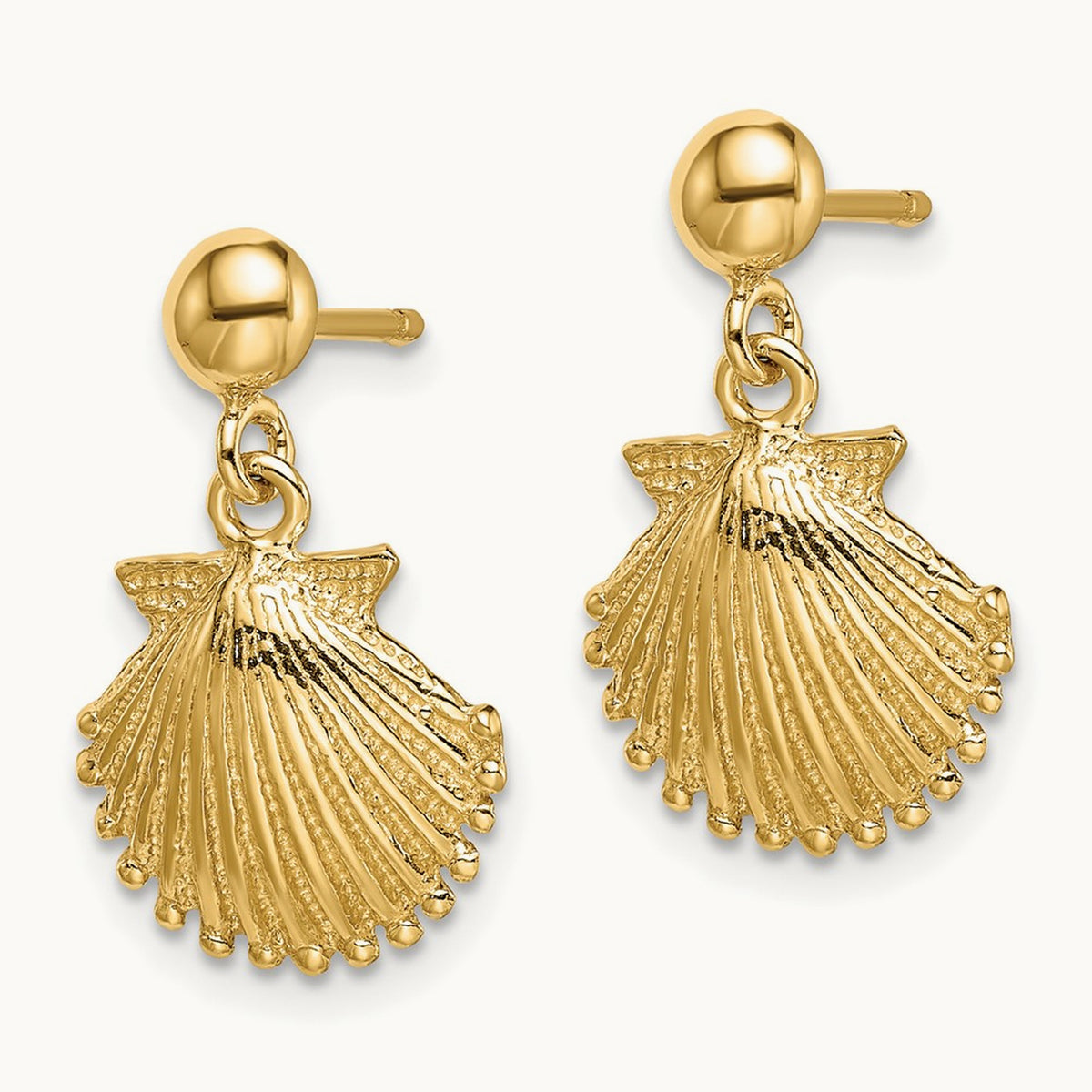 Polished Scallop Shell Dangle Earrings — 17.4mm