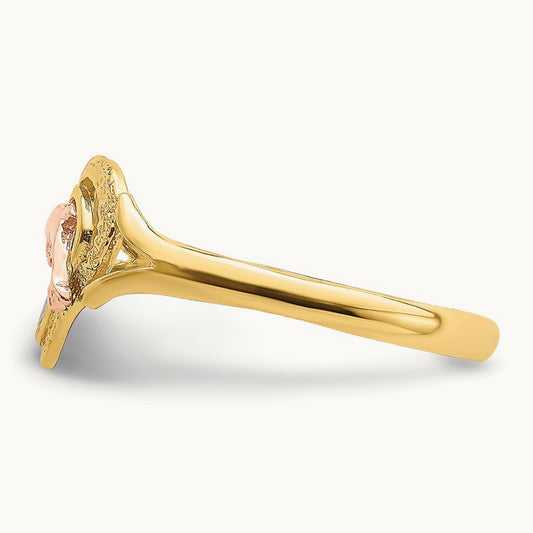 W/Rhodium Dolphin In Heart Ring, 14K Yellow with Rose Gold