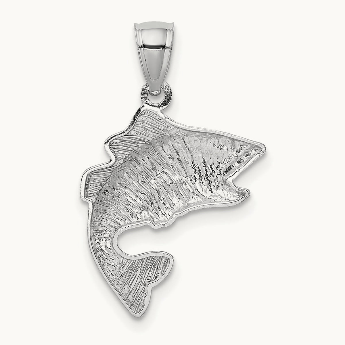 Polished Textured Bass Pendant — 14K White Gold