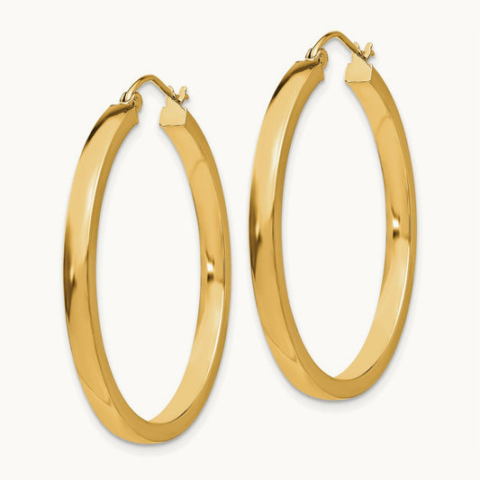 Polished Rectangle Tube Hoop, 2mm, 14K