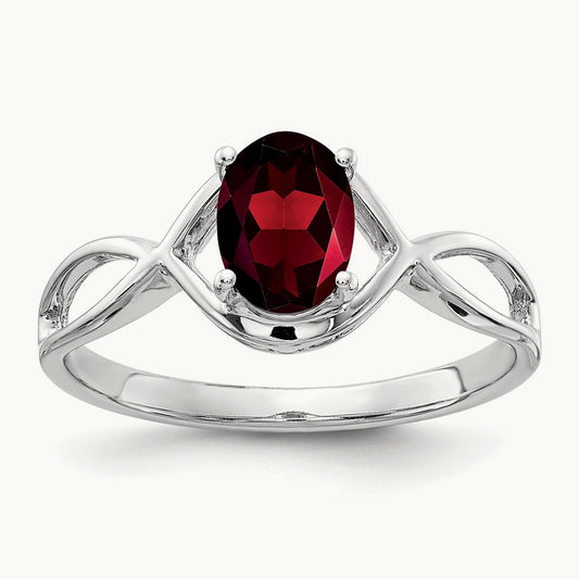 7x5mm Oval Garnet Ring, 14K White Gold