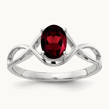7x5mm Oval Garnet Ring, 14K White Gold