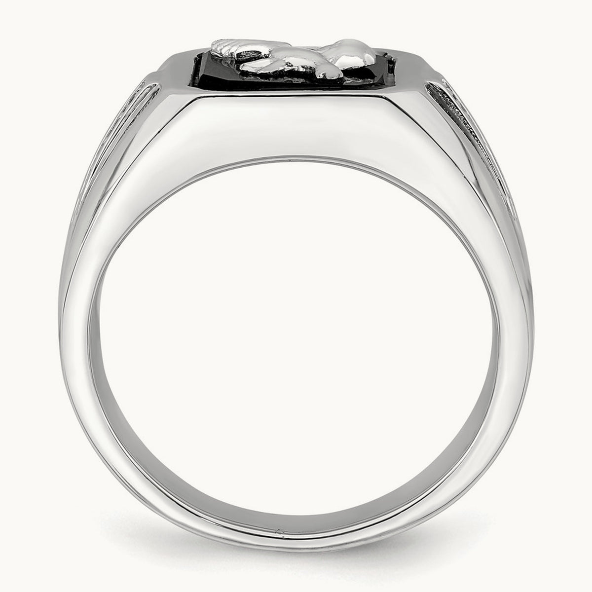 Onyx and Diamond Eagle Men's Ring — 14K White Gold