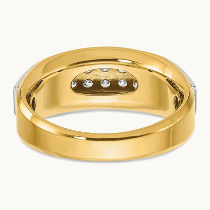 IBGoodman Men's Polished and Satin 2-Row Diamond Ring, 14K Two-tone