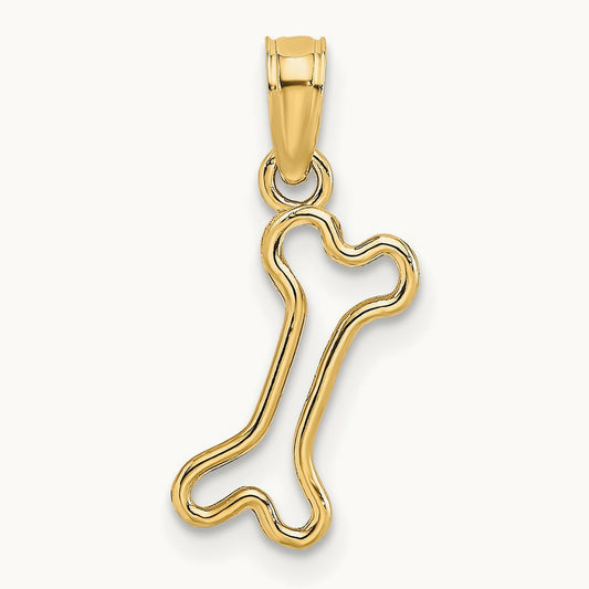 Cut-Out Polished Mini Dog Bone Charm, 14K