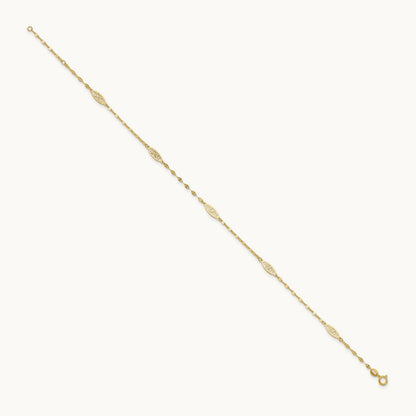 Polished Fancy Filigree Link 9in Plus 1 in ext. Anklet, 14K