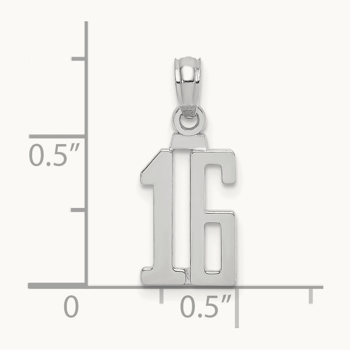 Polished Number 16 Pendant — 14K White Gold