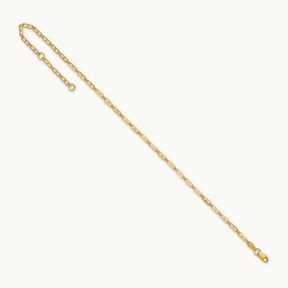 Polished Elongated Anchor Link 9in Plus 1in ext. Anklet, 14K