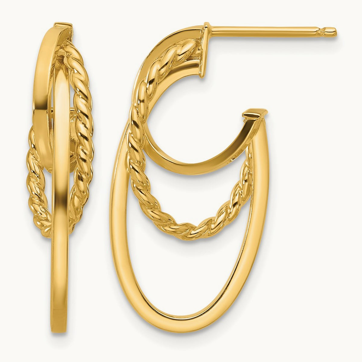 Polished and Twisted Oval J-Hoop Post Earrings, 14K — Leslie's