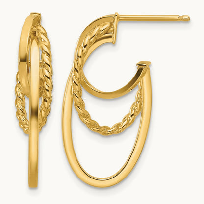 Polished and Twisted Oval J-Hoop Post Earrings, 14K — Leslie's