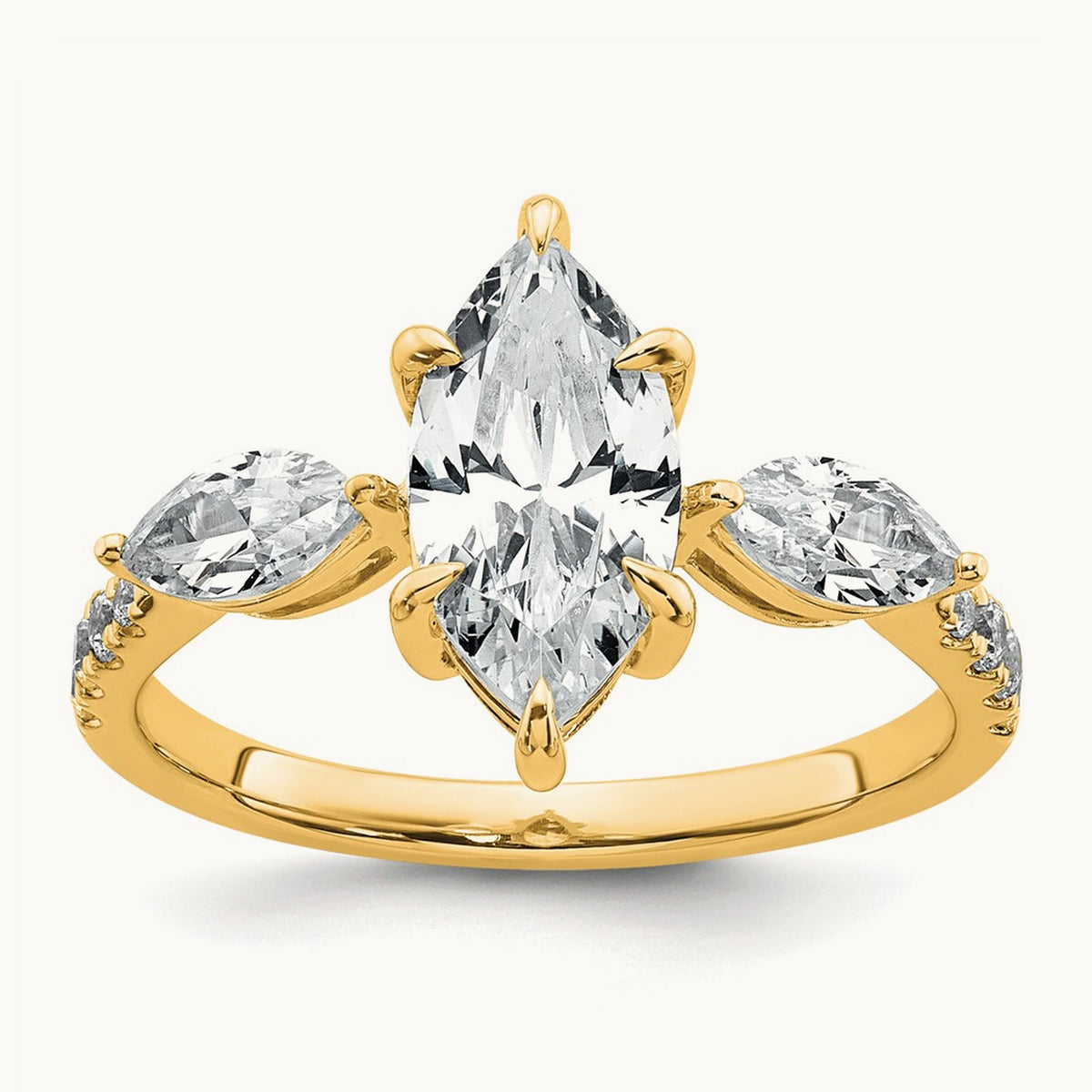 Marquise 3 Stone Engagement Ring, 1.50-2.00 ct tw Lab-Grown Diamond — 2 1/6 ct, 14K Yellow Gold