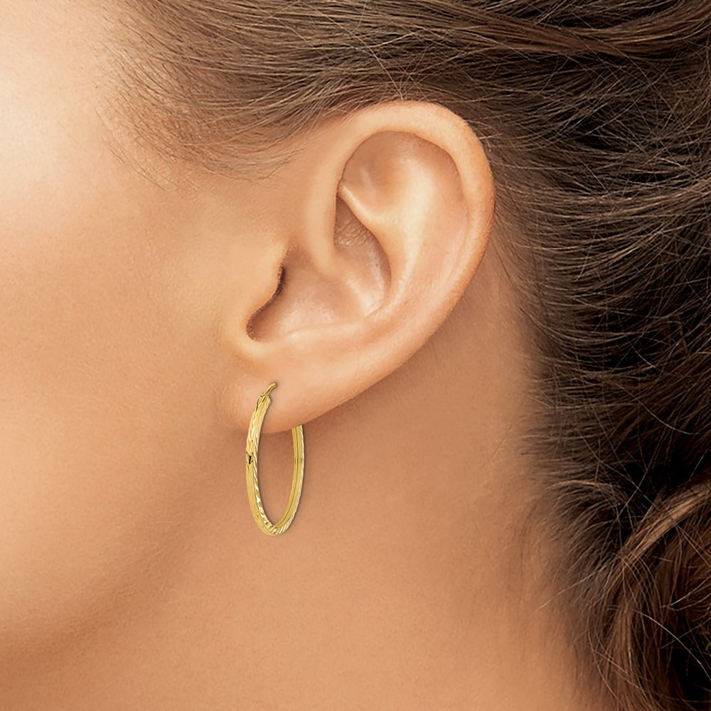 Diamond-cut Square Tube Endless Hoop Earrings — 14K Yellow Gold