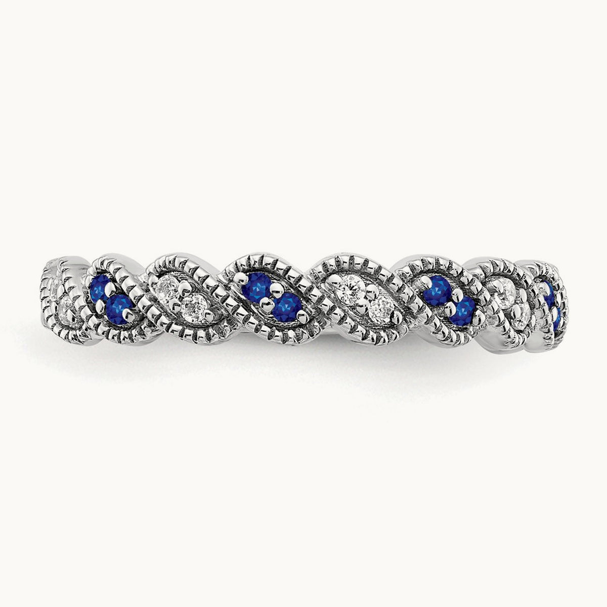 Sapphire and Diamond Twist Band, 14K White Gold
