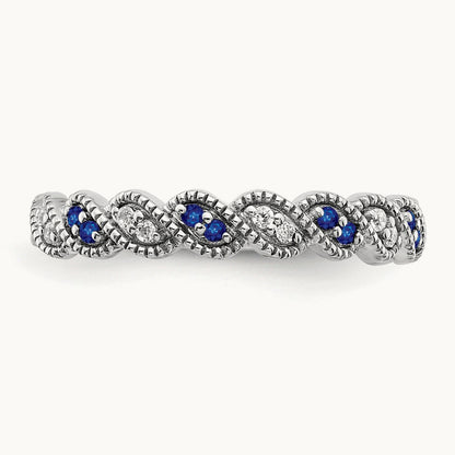 Sapphire and Diamond Twist Band, 14K White Gold