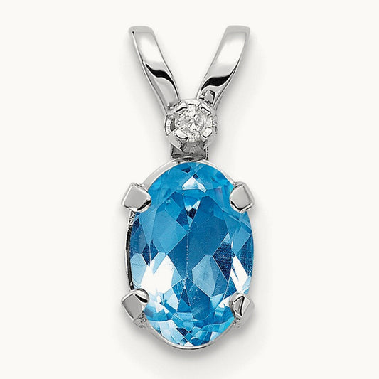 Diamond and Blue Topaz Birthstone Pendant — 14K White Gold