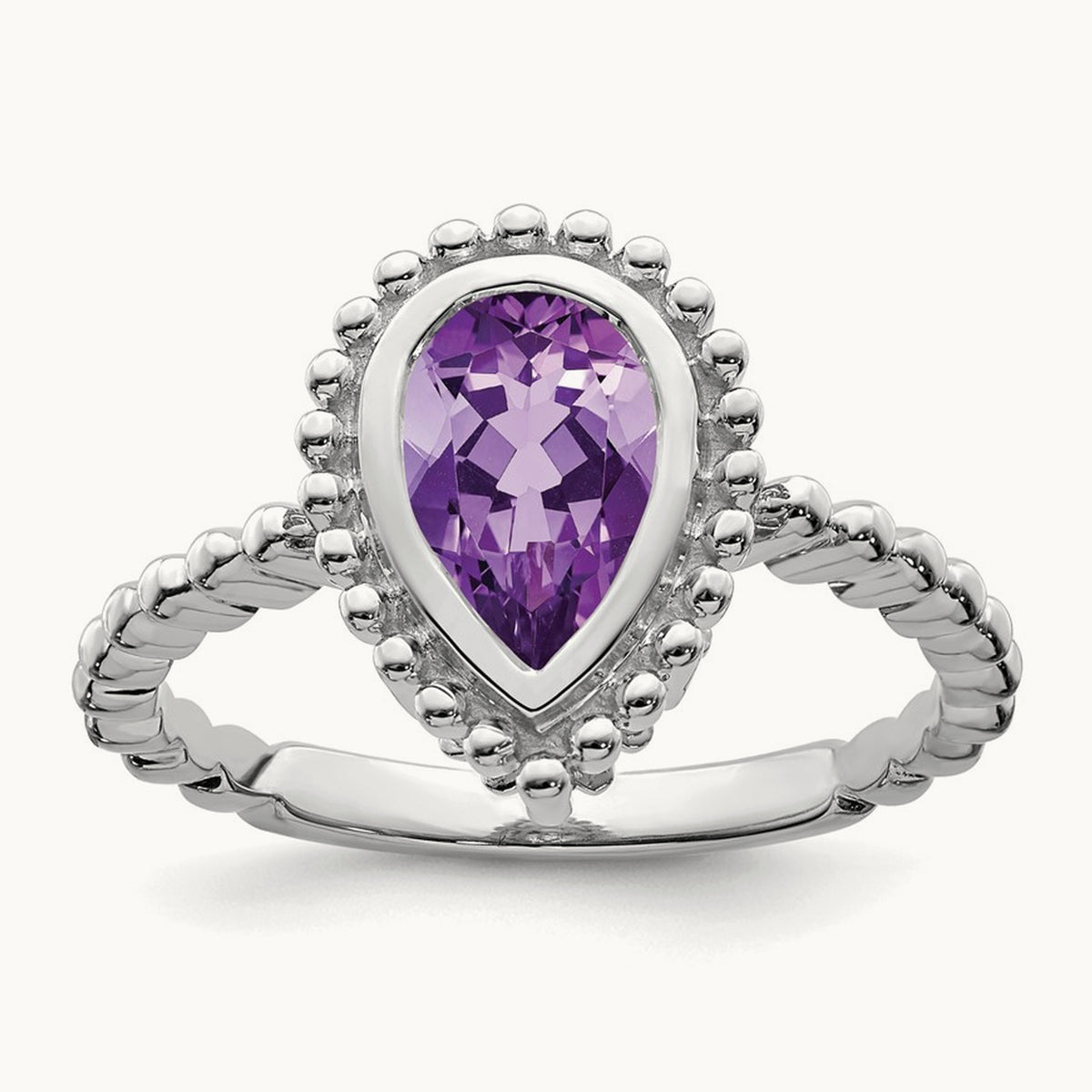Pear Amethyst Ring — 14K White Gold, 7