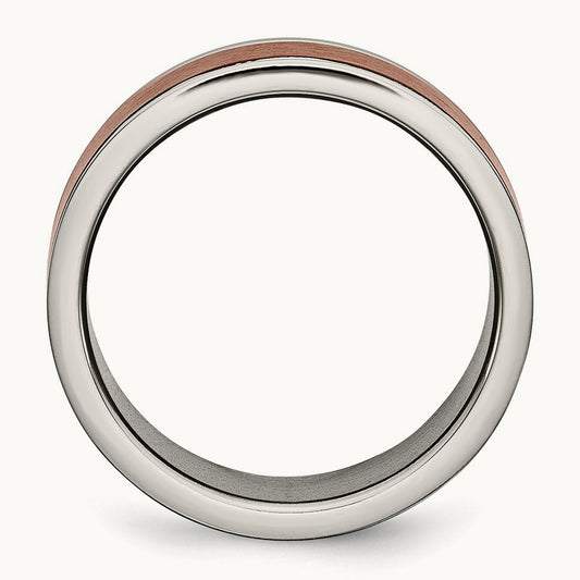 Brushed Center Brown IP-plated Grooved Edge Band — photo set