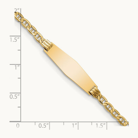 Semi-solid Soft Diamond Shape Anchor Link ID Bracelet, 14K