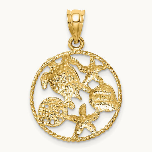 w/White Rhodium Polished Sealife Pendant, 14K