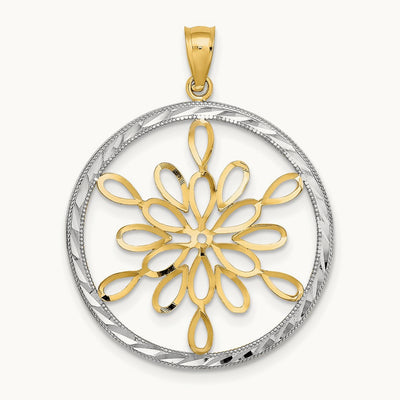 w/Rhodium D/C Circle Snowflake Charm, 14K