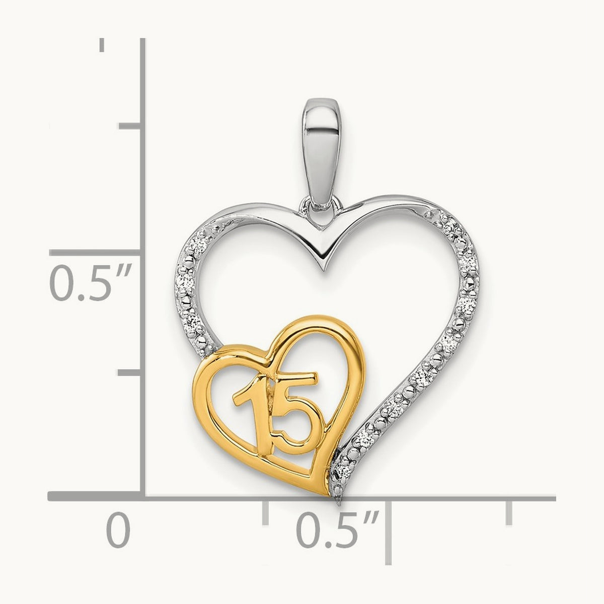 Polished Diamond Quinceanera Heart Pendant, 14K Two-tone