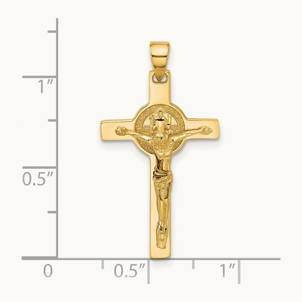 Polished Crucifix and St Benedict Pendant, 14K
