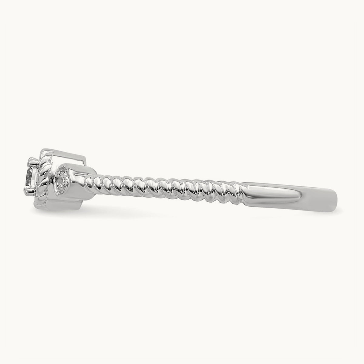 Roped Band Petite Round Complete Diamond Ring — 14K White Gold, 7