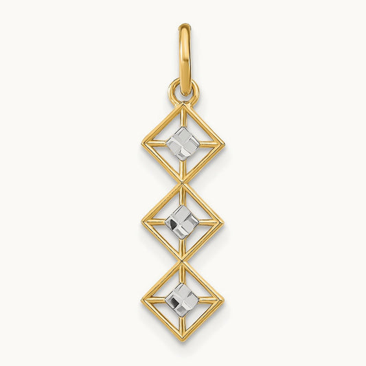 w/Rhodium and D/C 3 Diamond Shapes Charm, 14K