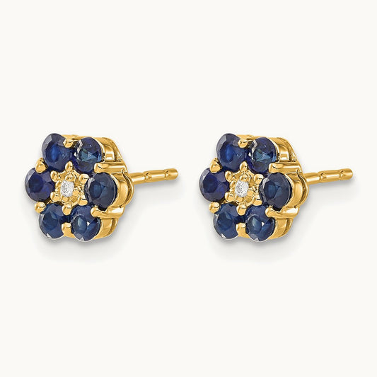 Sapphire and Diamond Post Earrings, 14K with Rhodium