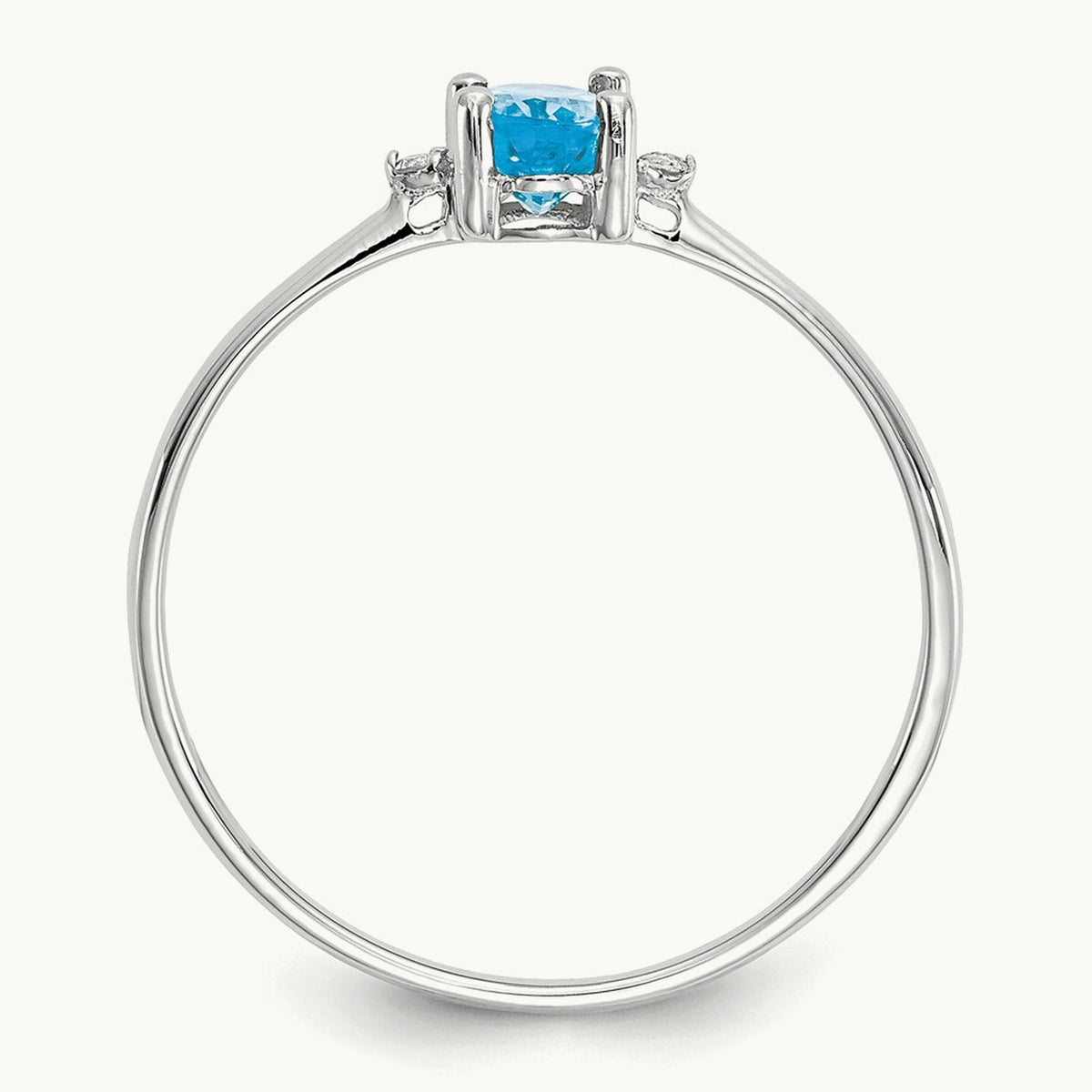 Diamond & Blue Topaz Birthstone Ring — 14K White Gold, 6