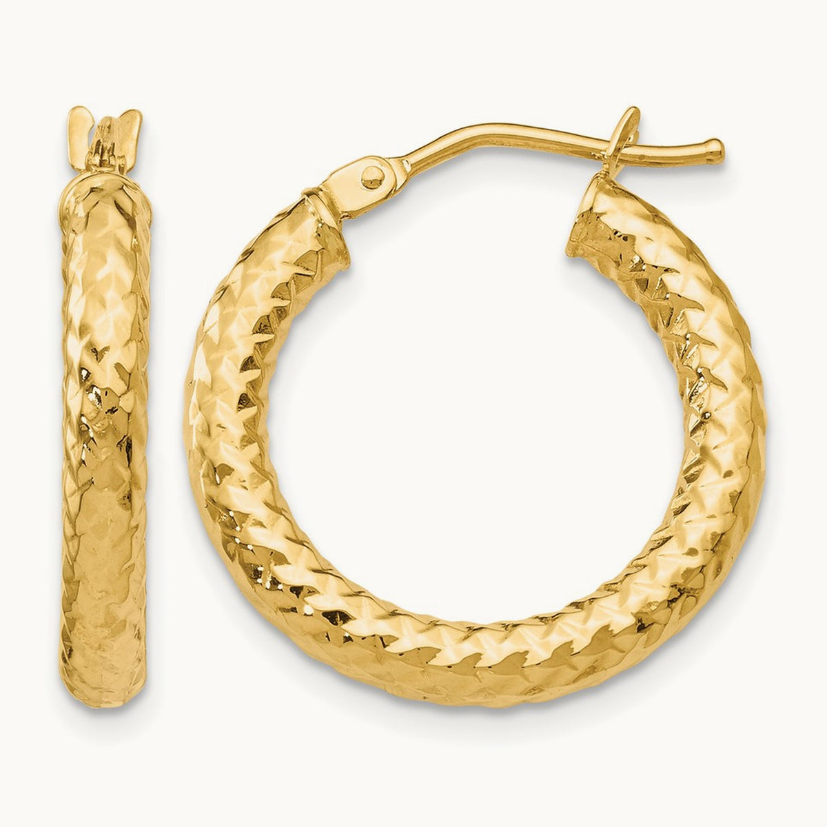 ForeverLite Polished and Textured Hoop Earrings — Leslie's — 10K Yellow Gold, 20mm