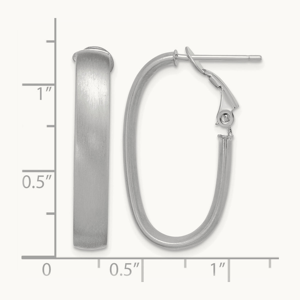 Satin Oval Omega Back Hoop Earrings — 14K White Gold