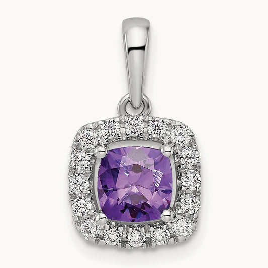 Feb Birthstone Amethyst Halo Pendant, 0.25 ct tw Lab-Grown Diamond
