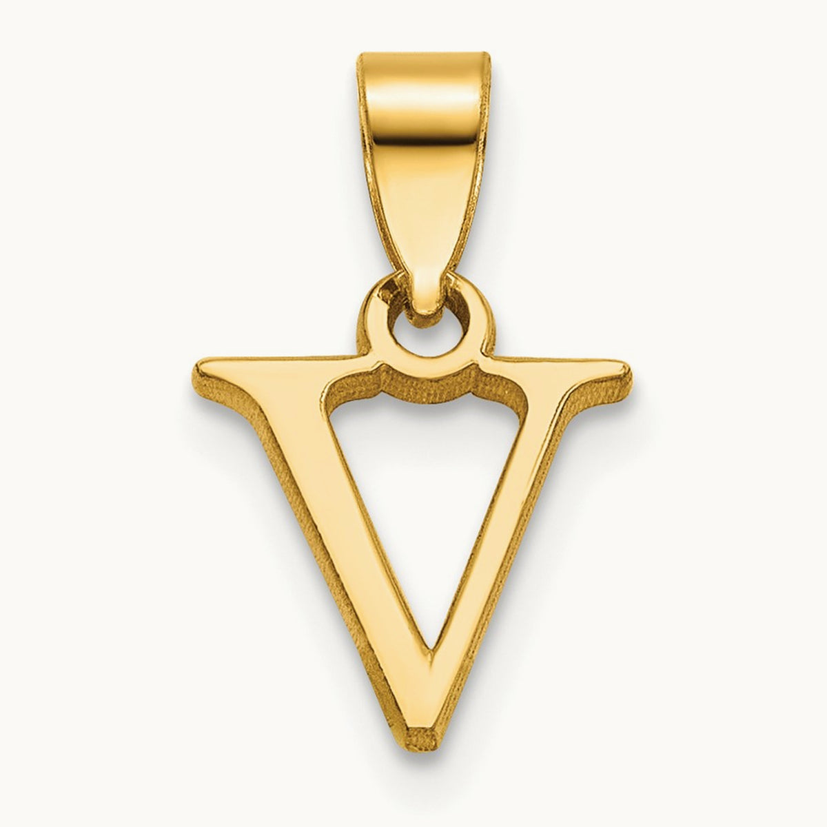 Polished Block Initial Pendant — 14K Yellow Gold, V