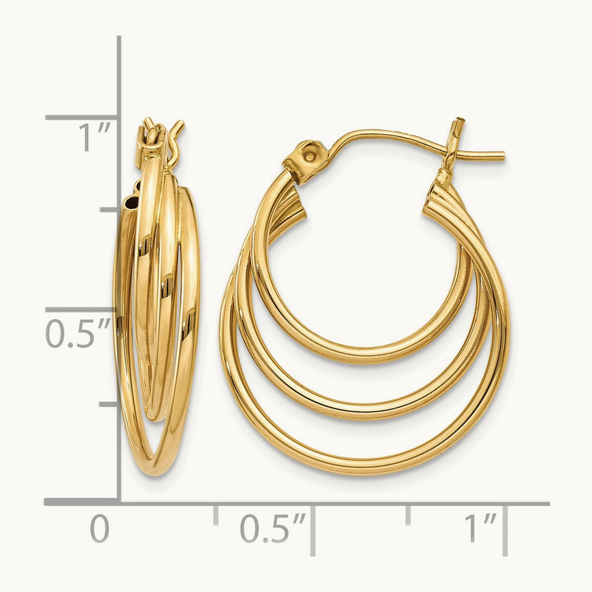 Triple Hoop Earrings, 14K
