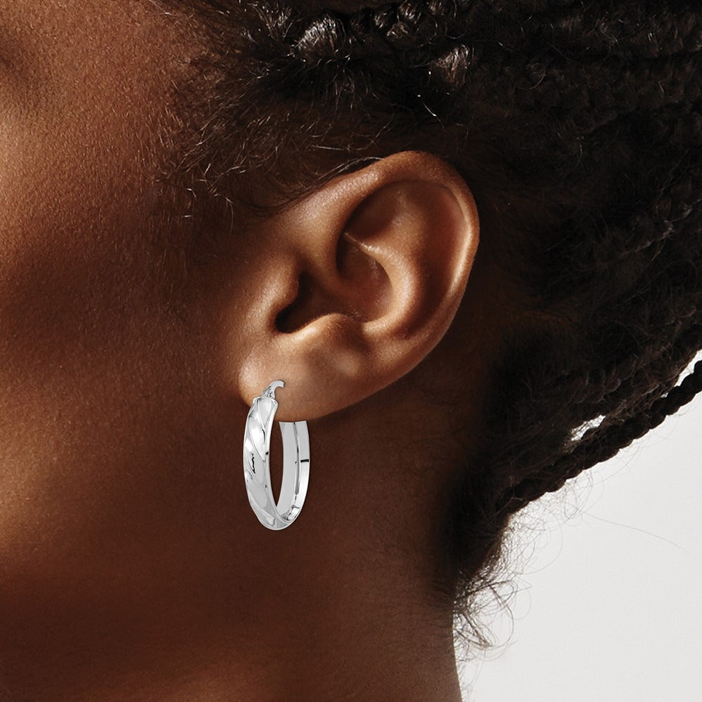 Polished and Twisted Oval Hoop Earrings — 14K White Gold