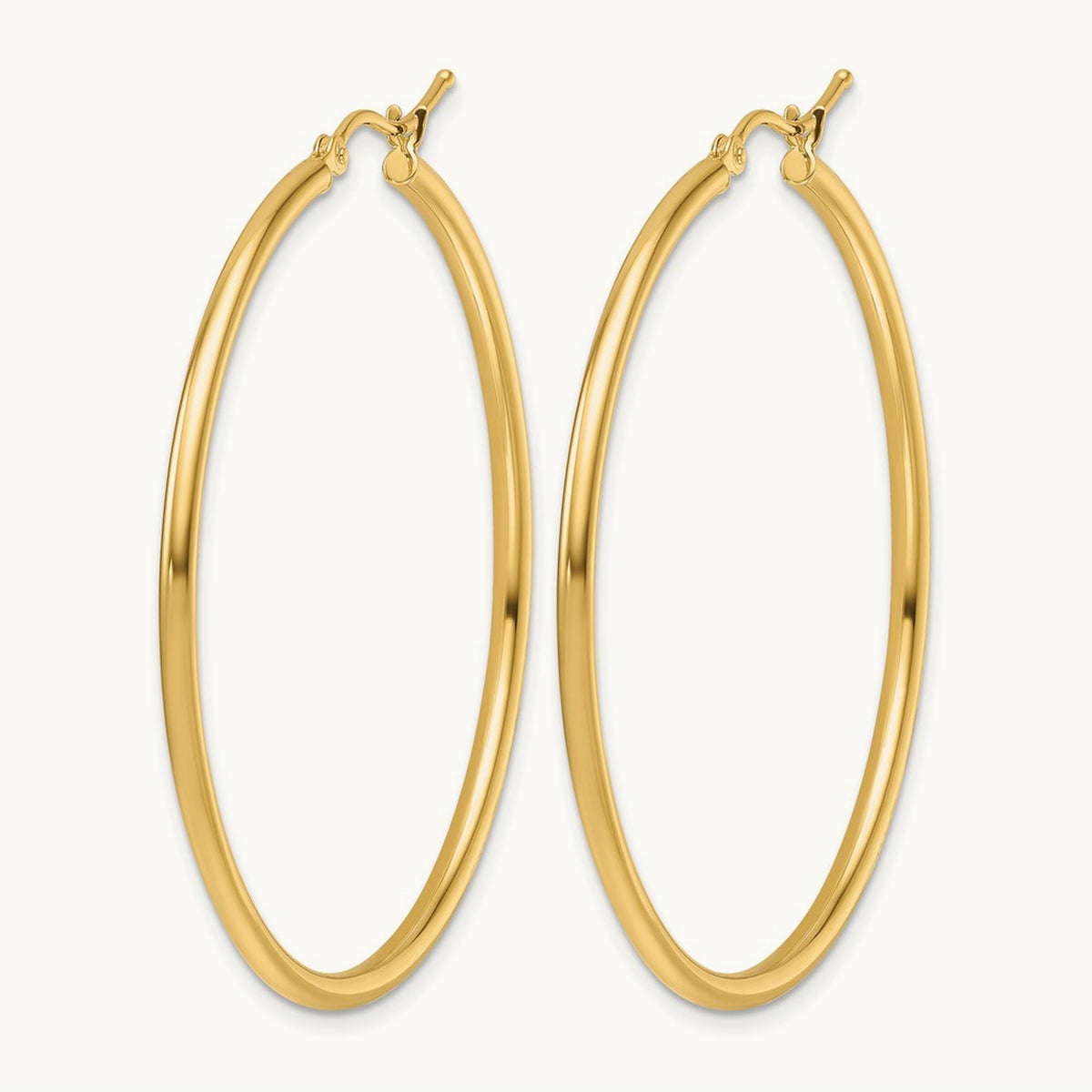 Polished Hinged Hoop Earrings — 14K Yellow Gold, 2mm